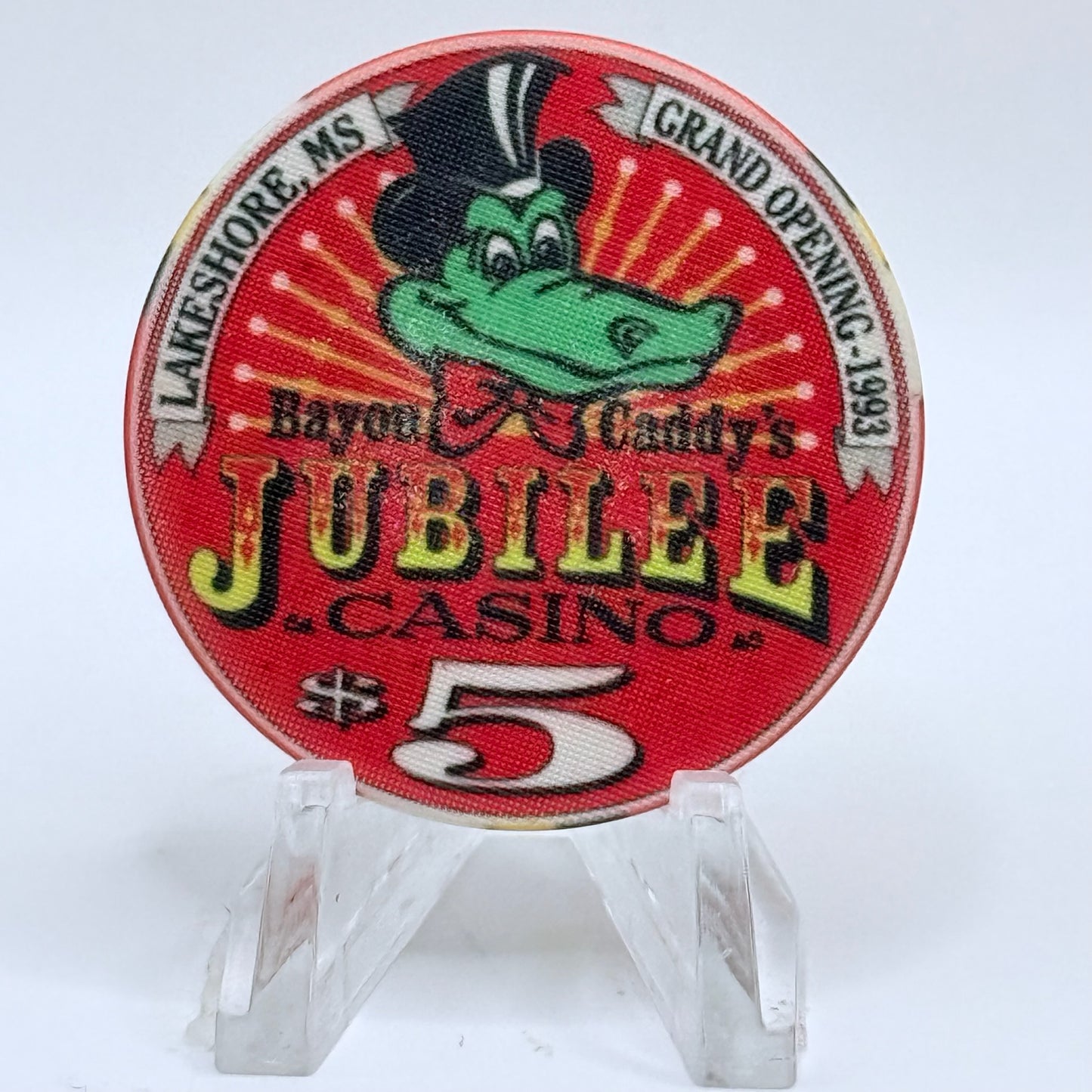Bayou Caddy's Jubilee Casino 1993 'Grand Opening' LE $5 Casino Chip