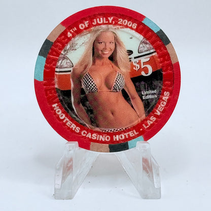 Hooters Casino Hotel Las Vegas Nevada 2006 '4th Of July - Calendar Girl Marsha' LE $5 Casino Chip E8056