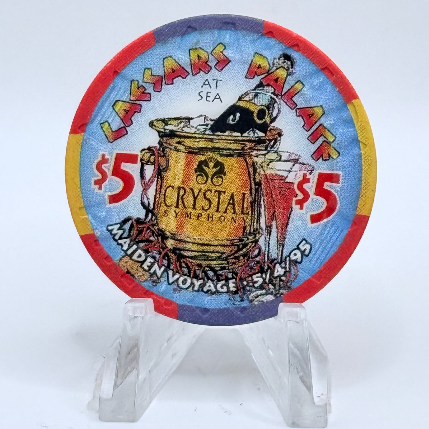 Symphony Crystal Cruises Wet Chips 1995 'Maiden Voyage - Grand Opening' LE $5 Casino Chip