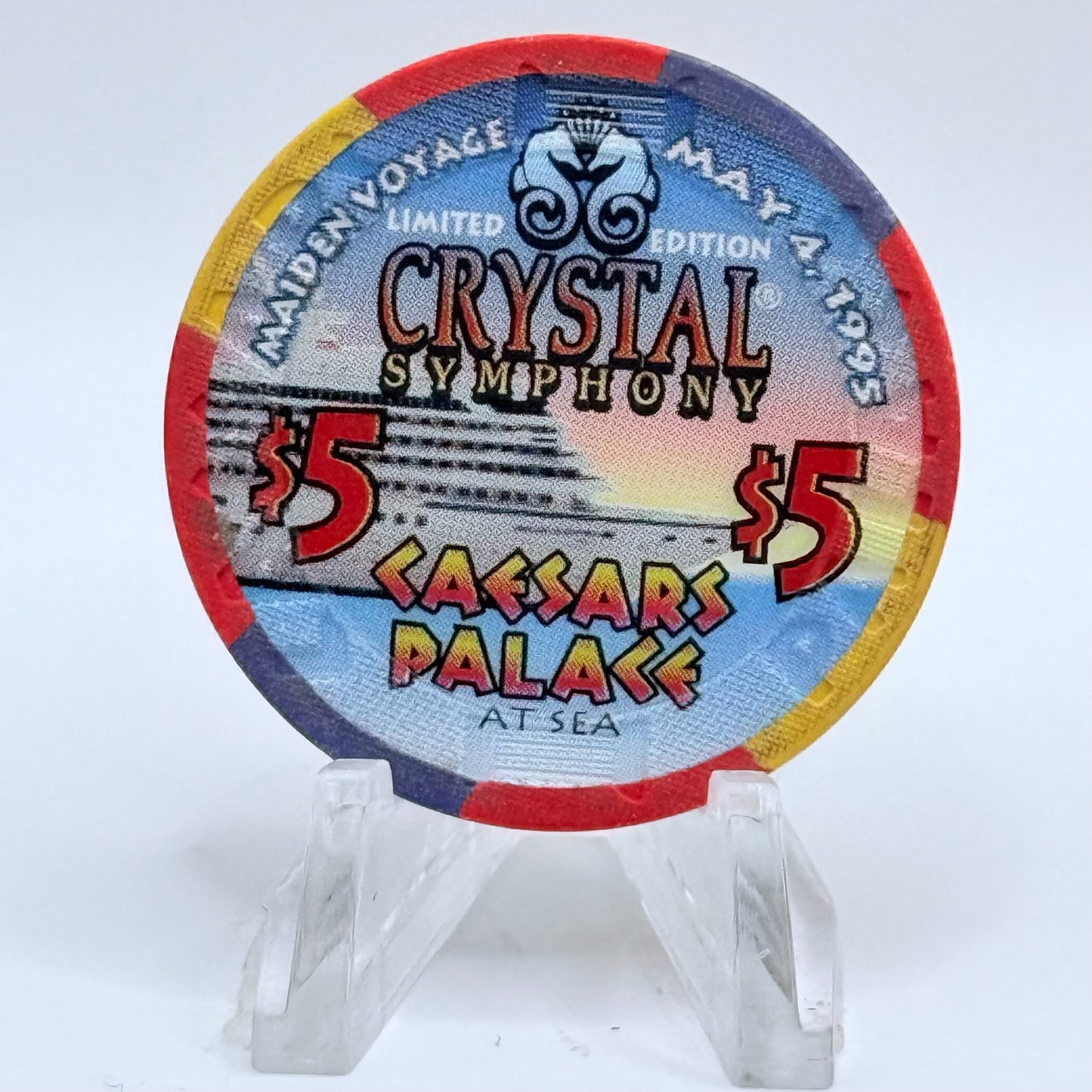 Symphony Crystal Cruises Wet Chips 1995 'Maiden Voyage - Grand Opening' LE $5 Casino Chip