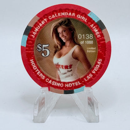 Hooters Casino Hotel Las Vegas Nevada 2006 ' Calendar Girl - Aimee' Series 4 LE $5 Casino Chip E5132