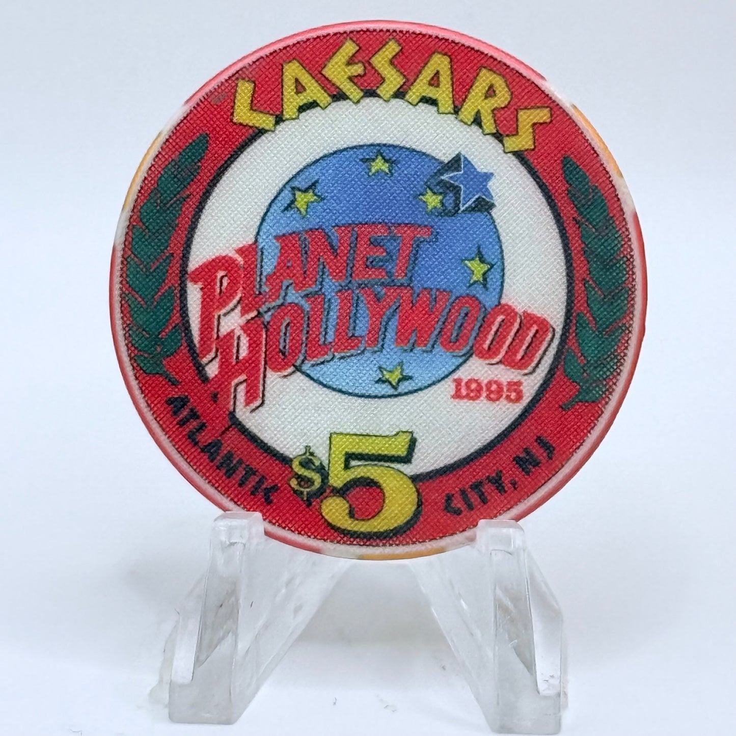 Caesars Atlantic City New Jersey 1995 'Planet Hollywood - Grand Opening' LE $5 Casino Chip