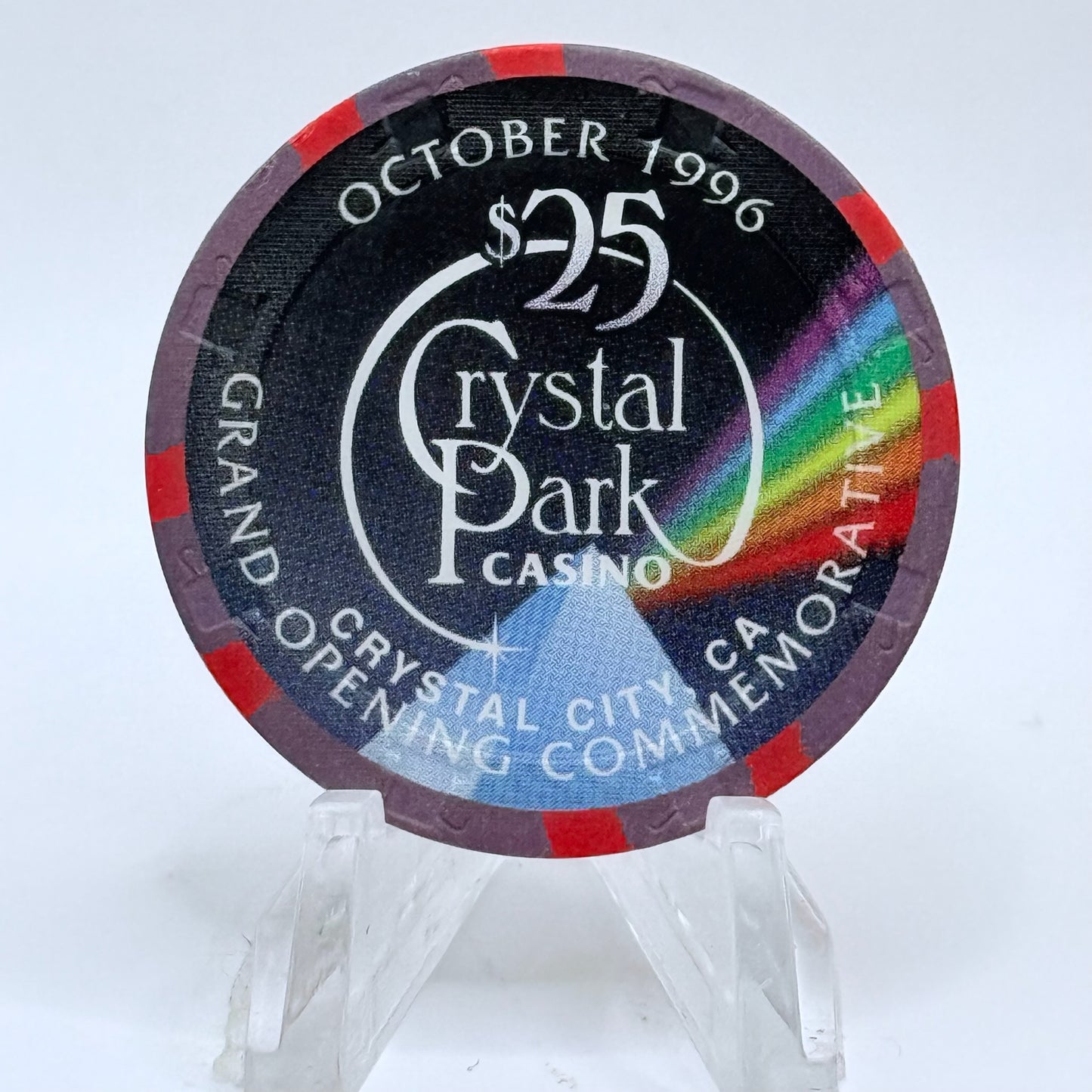 Crystal Park Casino Crystal City California 1996 'Year Of Rooster - Grand Opening' LE $25 Casino Chip