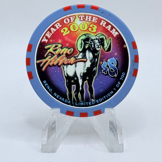 Hilton Resort Reno Nevada 2003 'Year Of The Ram' LE $8 Casino Chip E1200