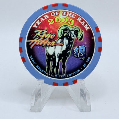 Hilton Resort Reno Nevada 2003 'Year Of The Ram' LE $8 Casino Chip E1200