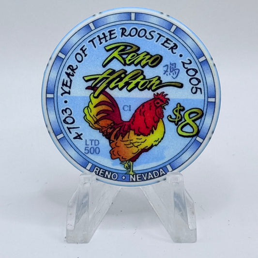 Hilton Resort Reno Nevada 2005 'Year Of The Rooster' LE $8 Casino Chip E4347