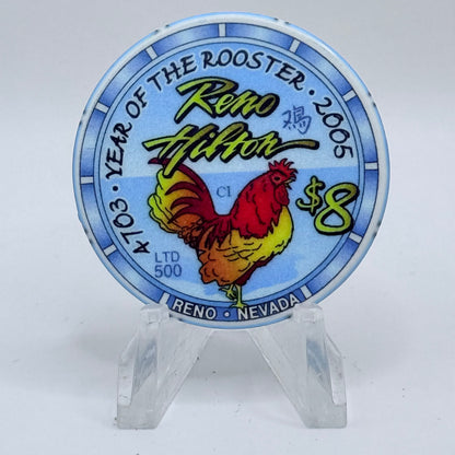Hilton Resort Reno Nevada 2005 'Year Of The Rooster' LE $8 Casino Chip E4347