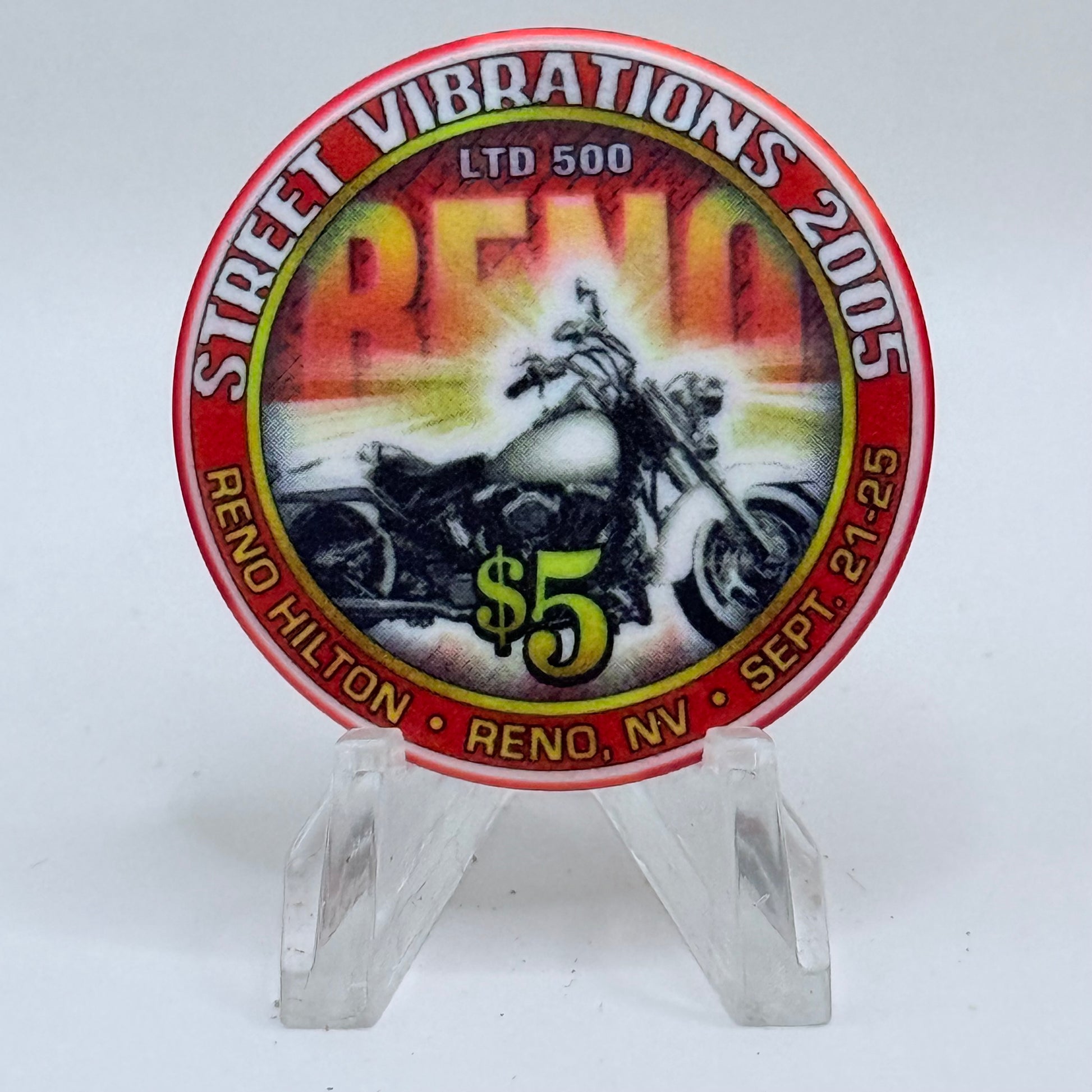 Hilton Resort Reno Nevada 2005 'Street Vibrations' LE $5 Casino Chip E4846