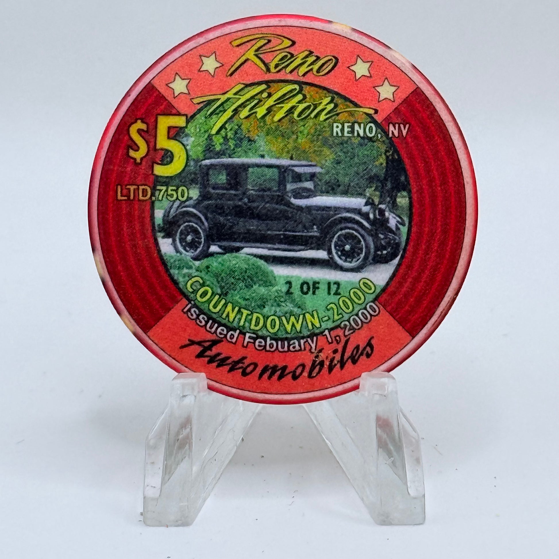 Hilton Resort Reno Nevada 1999 'Automobiles' Series 1 LE $5 Casino Chip V4556