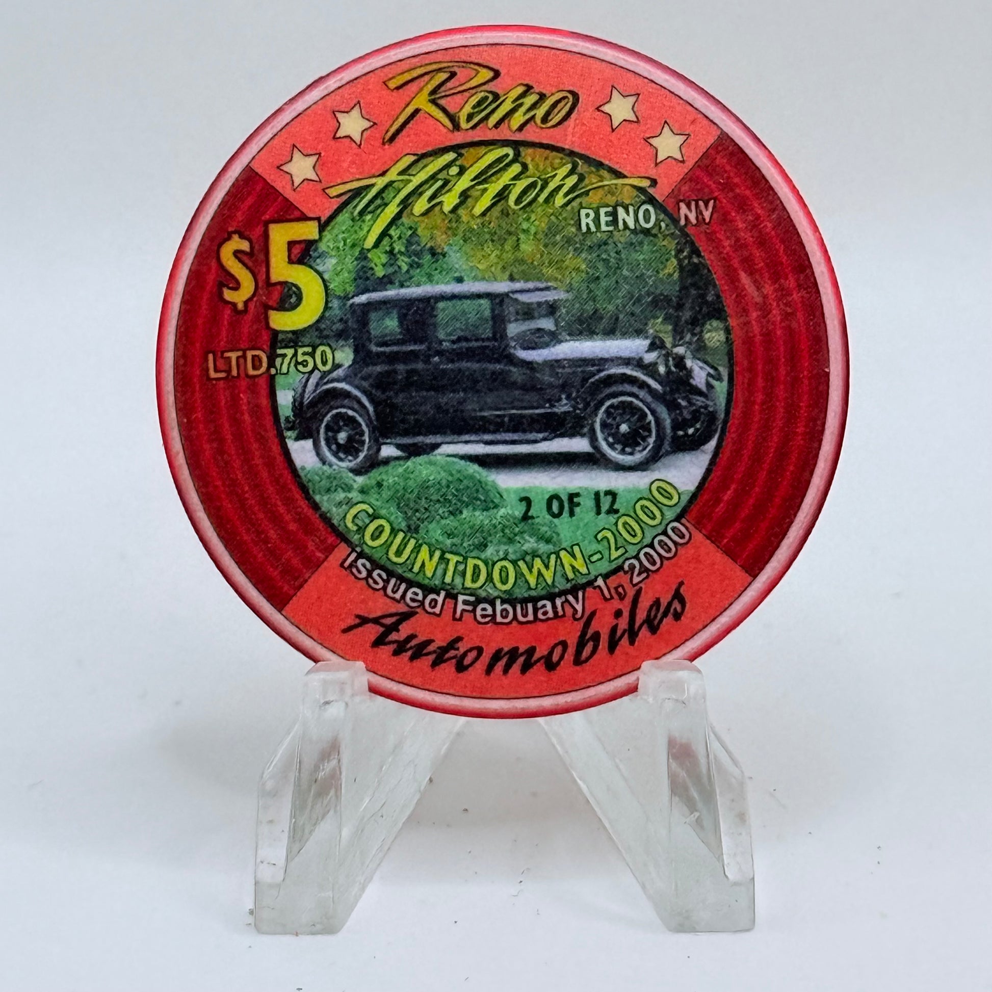 Hilton Resort Reno Nevada 1999 'Automobiles' Series 1 LE $5 Casino Chip V4556