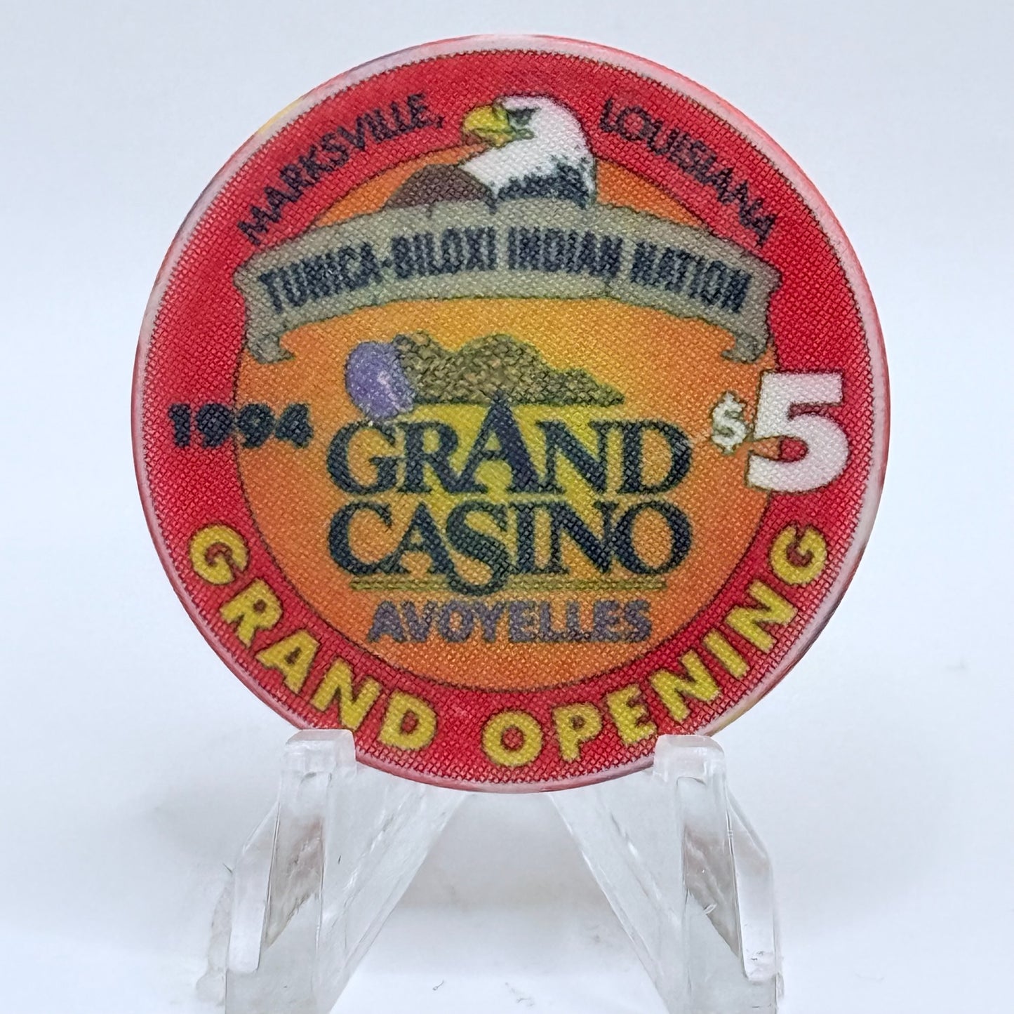 Grand Casino Avoyelles Marksville Louisiana 1994 'Grand Opening' LE $5 Casino Chip