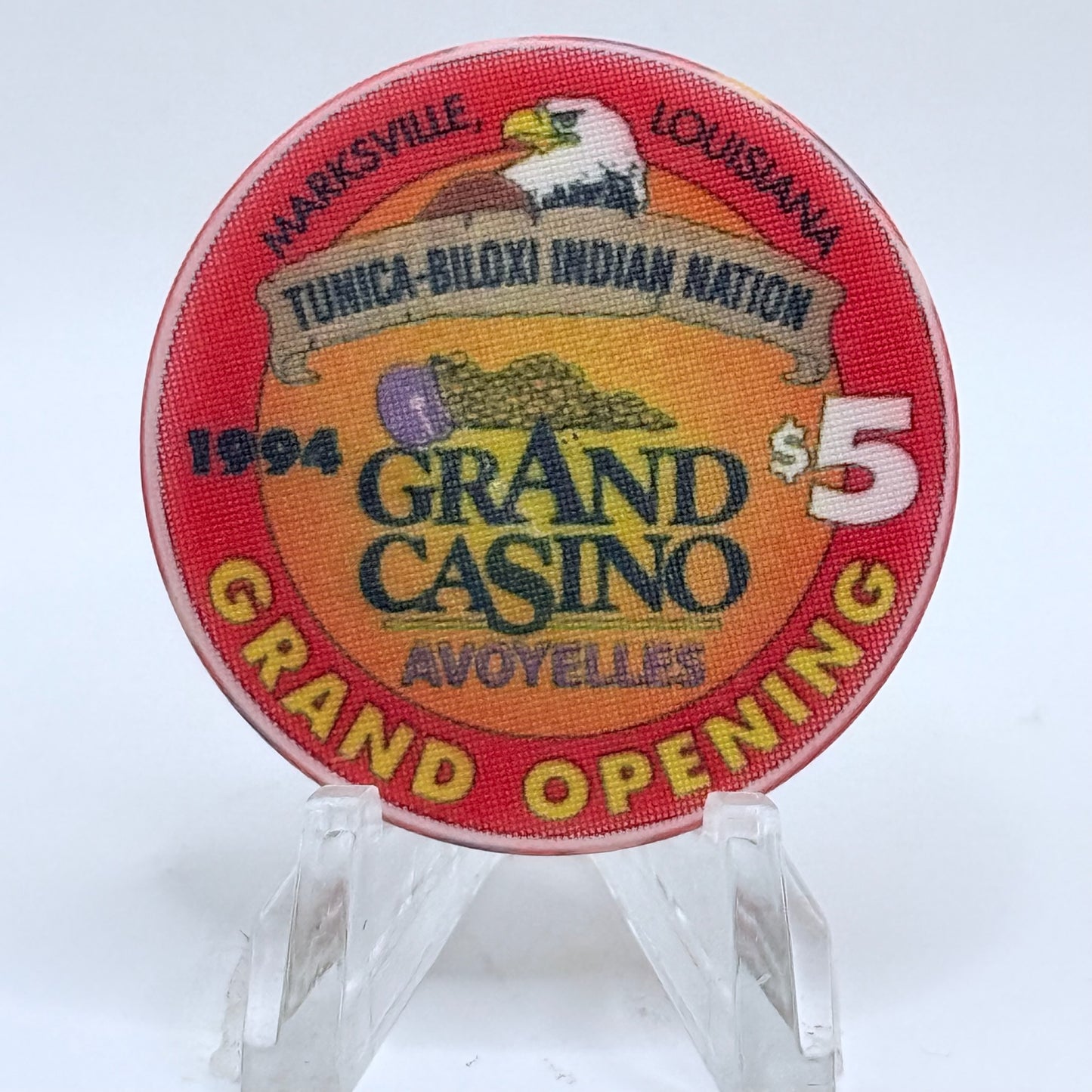 Grand Casino Avoyelles Marksville Louisiana 1994 'Grand Opening' LE $5 Casino Chip
