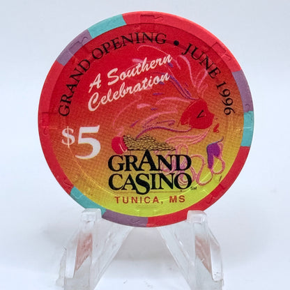 Grand Casino Tunica Mississippi 1996 'Grand Opening' LE $5 Casino Chip