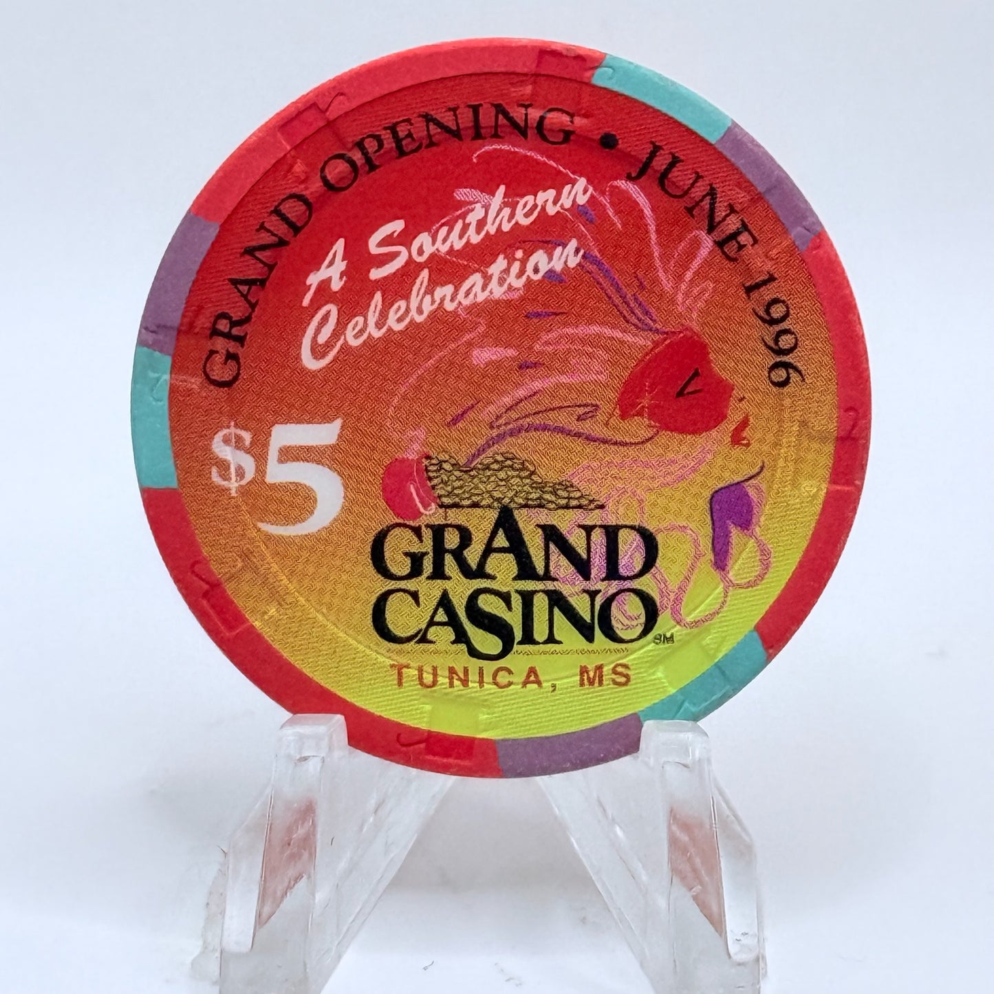 Grand Casino Tunica Mississippi 1996 'Grand Opening' LE $5 Casino Chip