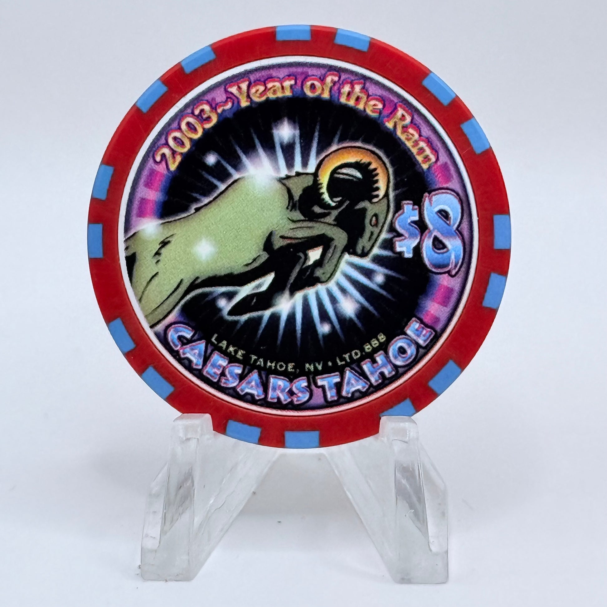 Caesars Tahoe Lake Tahoe Nevada 2003 'Year Of The Ram' LE $8 Casino Chip E0148
