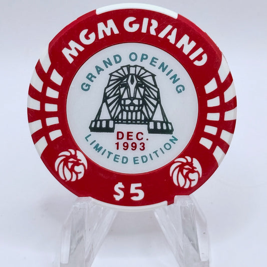 MGM Grand (Theme Hotel) Las Vegas Nevada 1993 'Grand Opening' LE $5 Casino Chip N4559