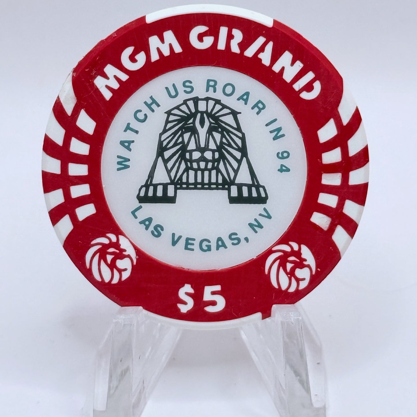 MGM Grand (Theme Hotel) Las Vegas Nevada 1993 'Grand Opening' LE $5 Casino Chip N4559