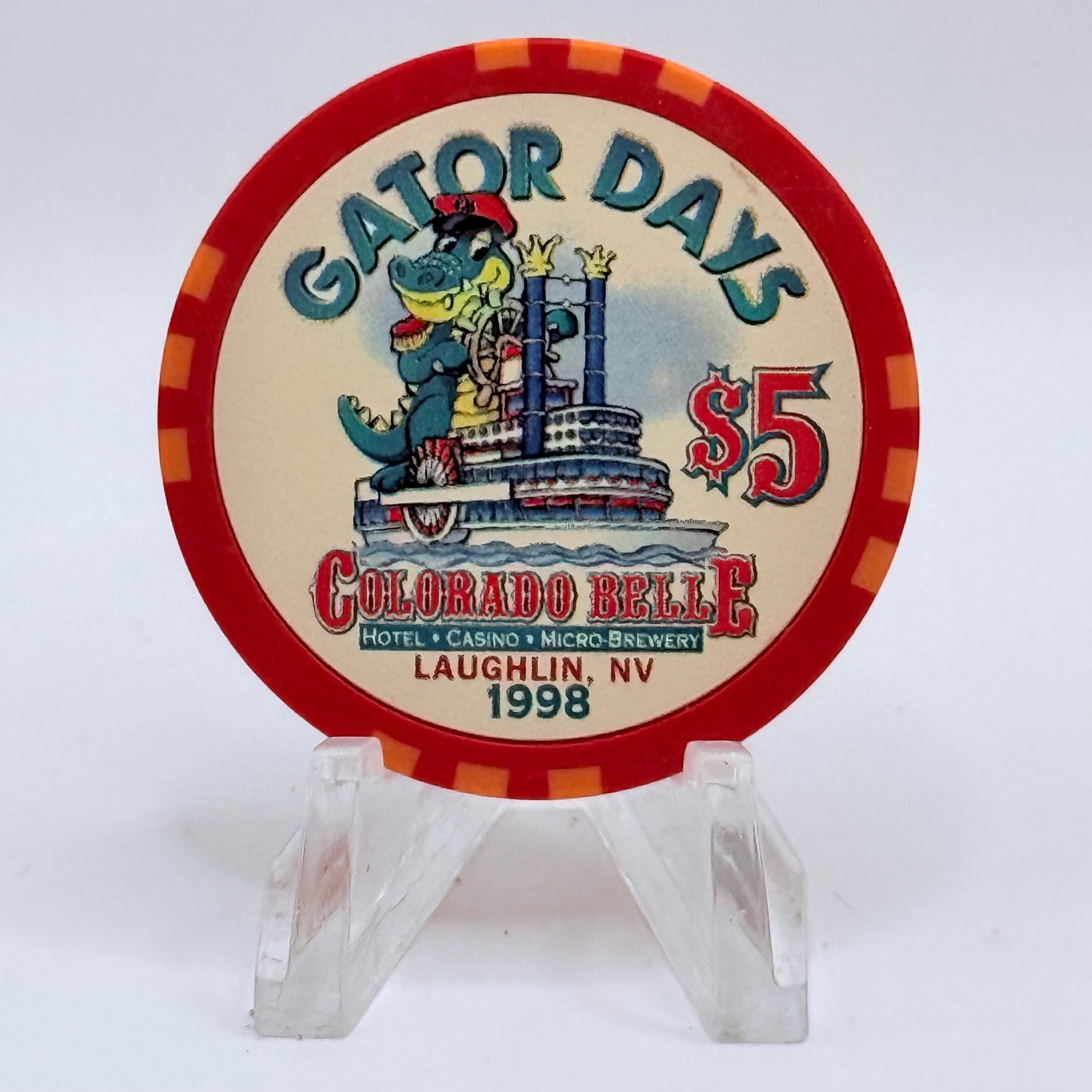 Colorado Belle Laughlin Nevada 1998 'July Gator Days' LE $5 Casino Chip V2303