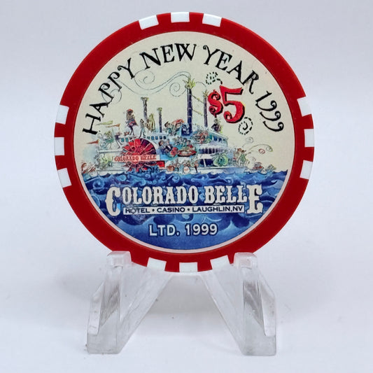 Colorado Belle Laughlin Nevada 1999 'Happy New Year' LE $5 Casino Chip V2305