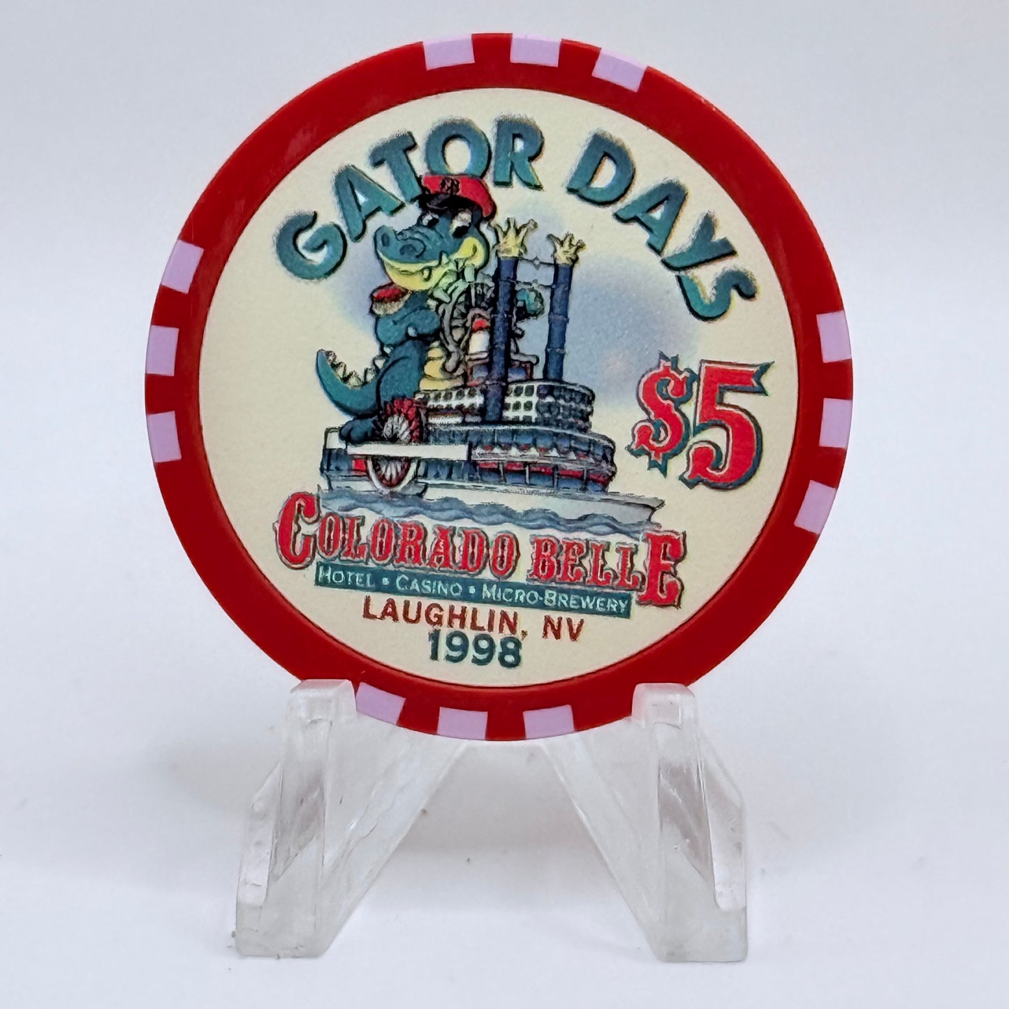 Colorado Belle Laughlin Nevada 1998 'Gator Days June' LE $5 Casino Chip V2304