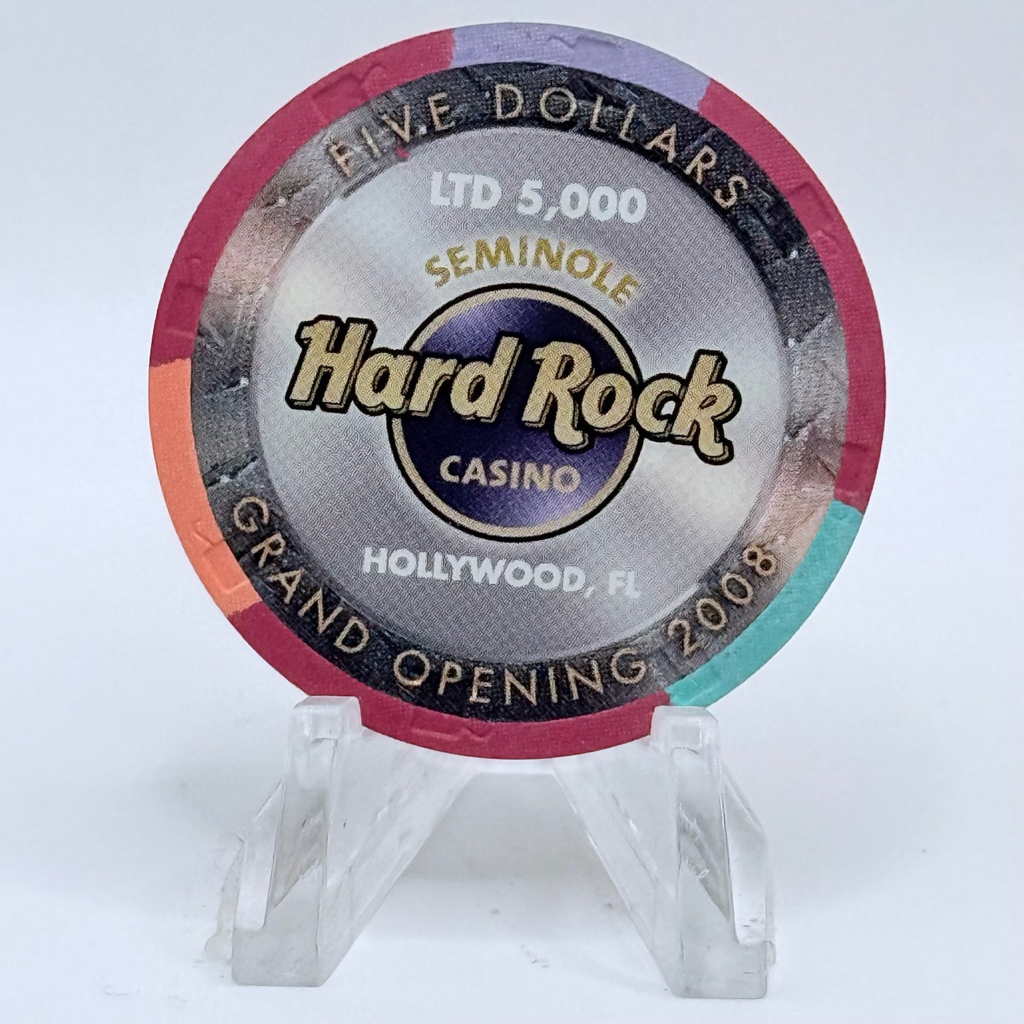 Seminole Hard Rock - Hollywood Hollywood Florida 2008 'Grand Opening' LE $5 Casino Chip