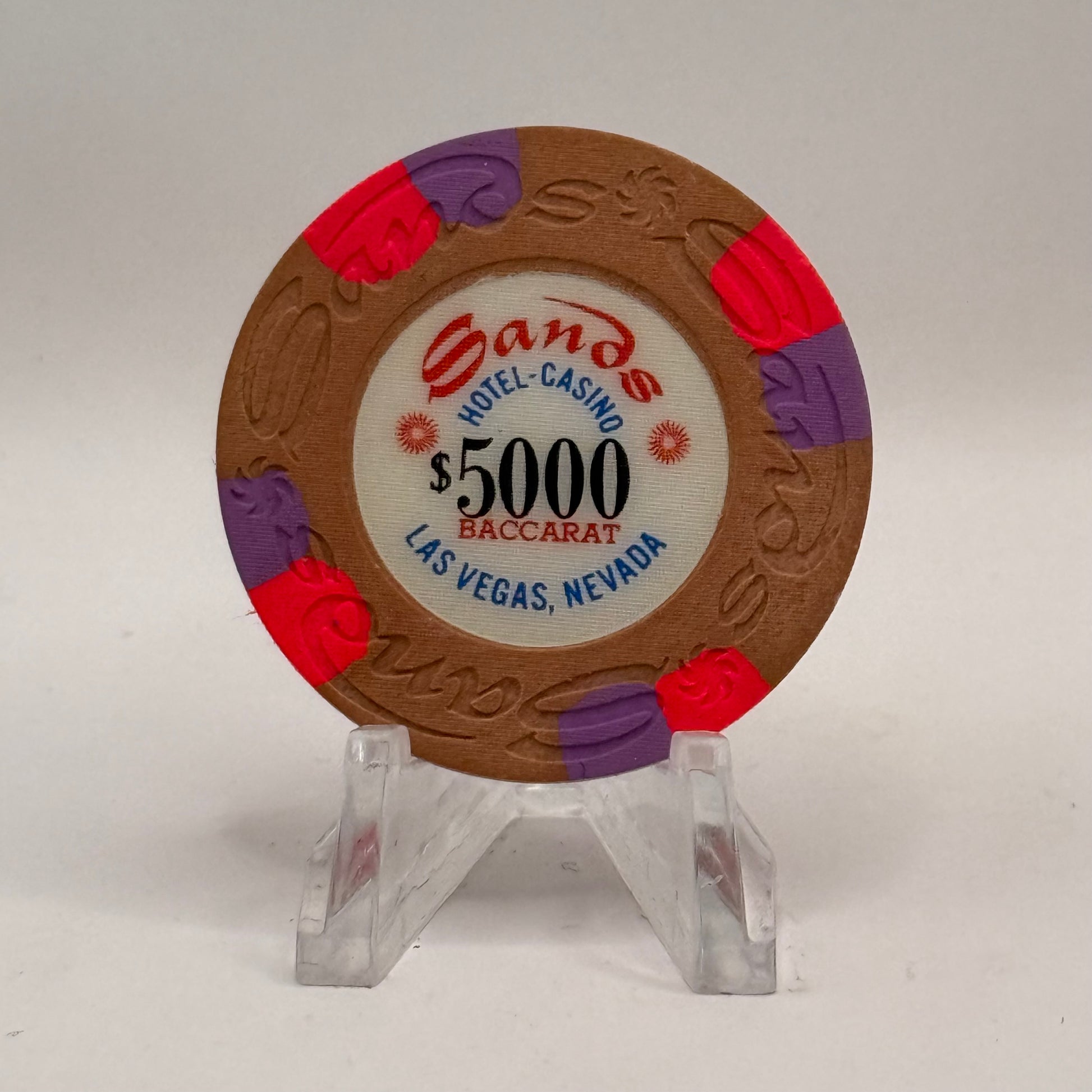 Sands Las Vegas Nevada 1970s 'Baccarat' $5000 Casino Chip V6540