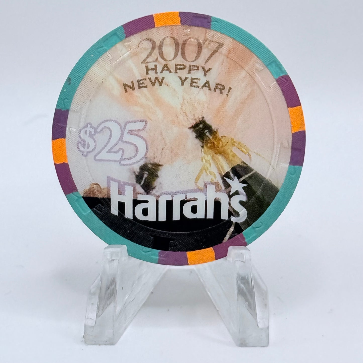 Harrah's Las Vegas Nevada 2007 'Happy New Year' LE $25 Casino Chip E5837