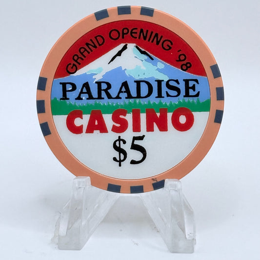 Paradise Casino Tacoma Washington 1999 'Grand Opening' $5 Casino Chip