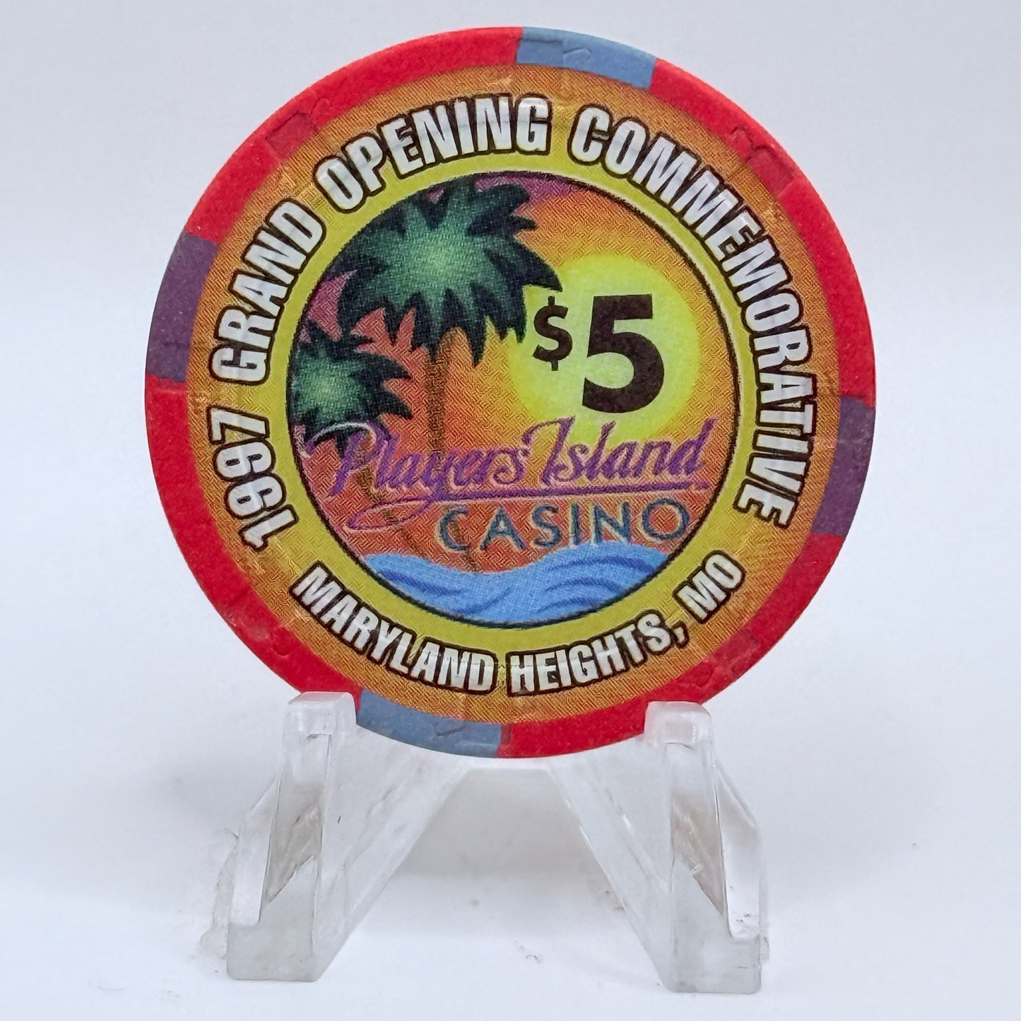 Players Island Casino Maryland Heights Missouri 1997 'Grand Opening' LE $5 Casino Chip