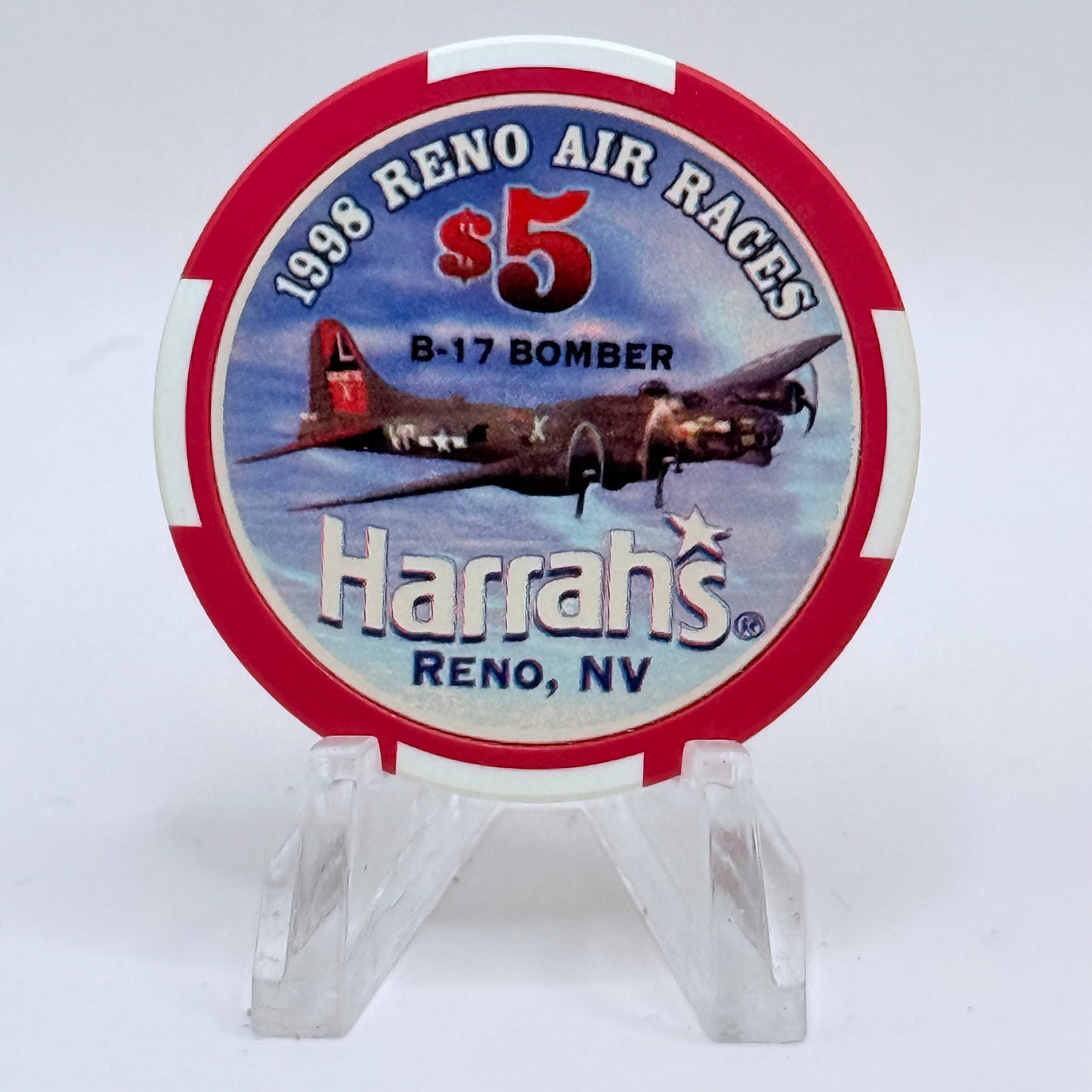 Harrah's Reno Nevada 1998 'Reno Air Races' LE $5 Casino Chip V2711