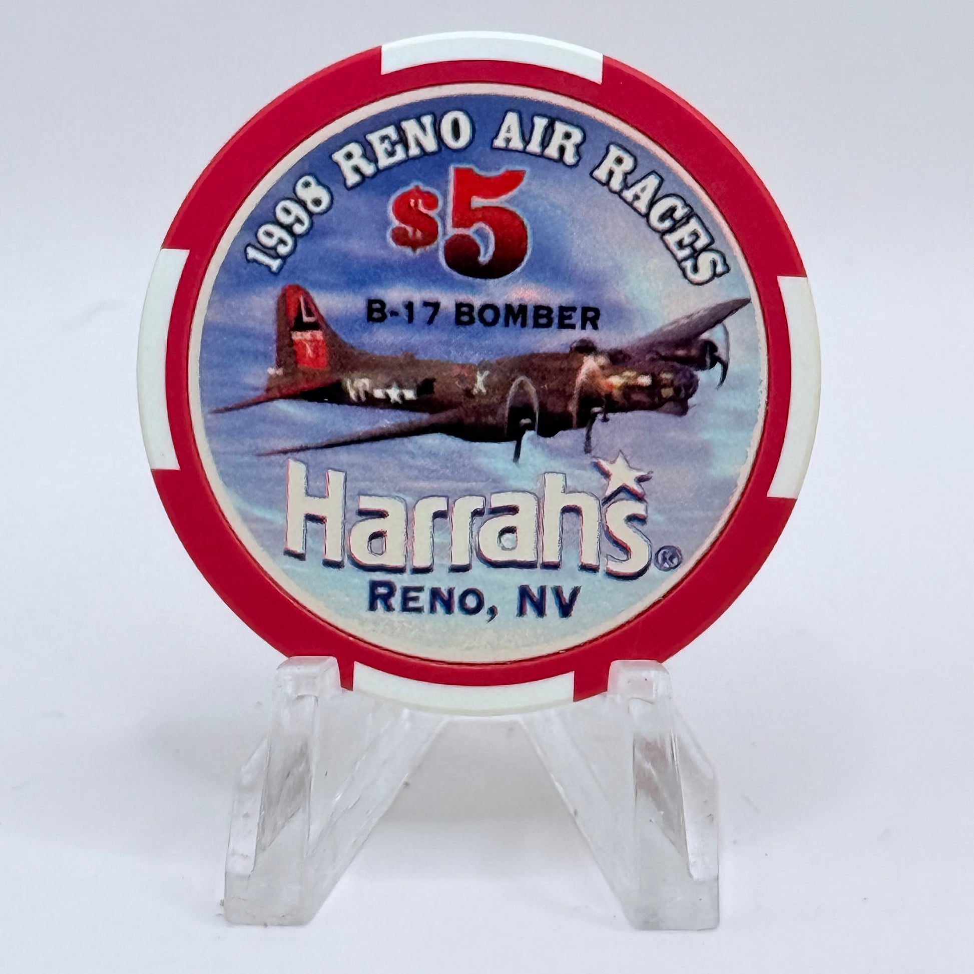 Harrah's Reno Nevada 1998 'Reno Air Races' LE $5 Casino Chip V2711