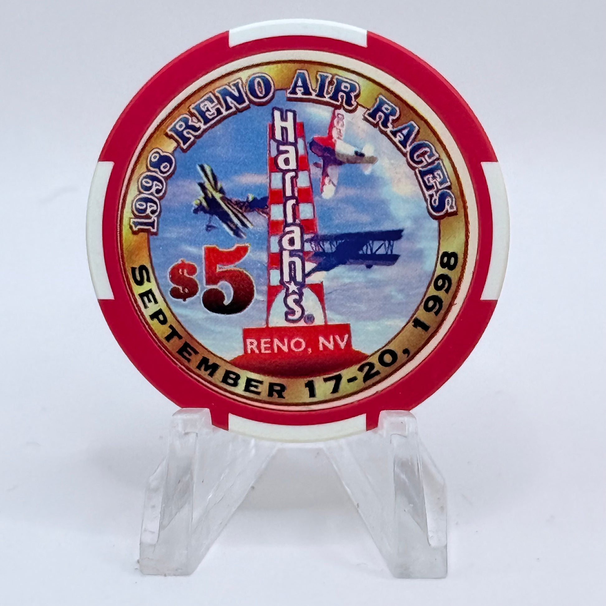 Harrah's Reno Nevada 1998 'Reno Air Races' LE $5 Casino Chip V2711