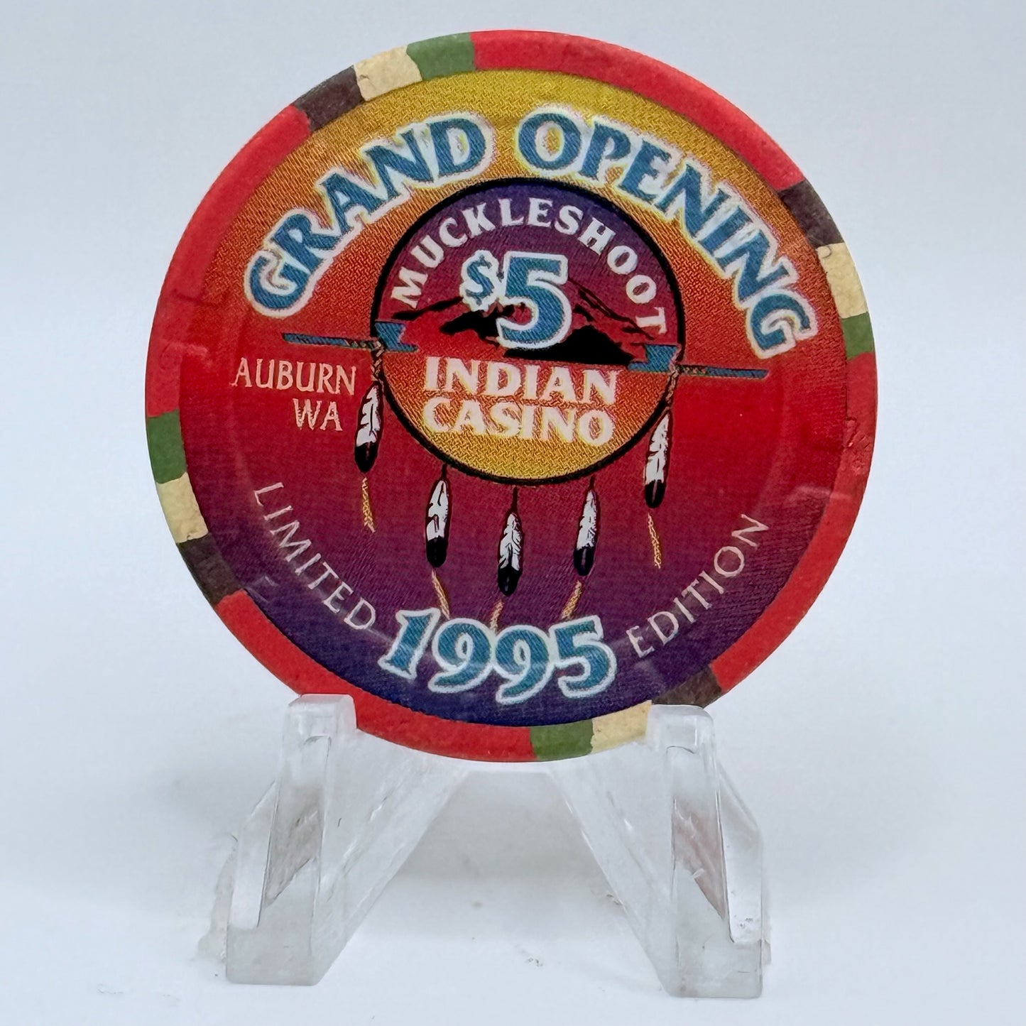 Muckleshoot Indian Casino Auburn Washington 1995 'Grand Opening' LE $5 Casino Chip
