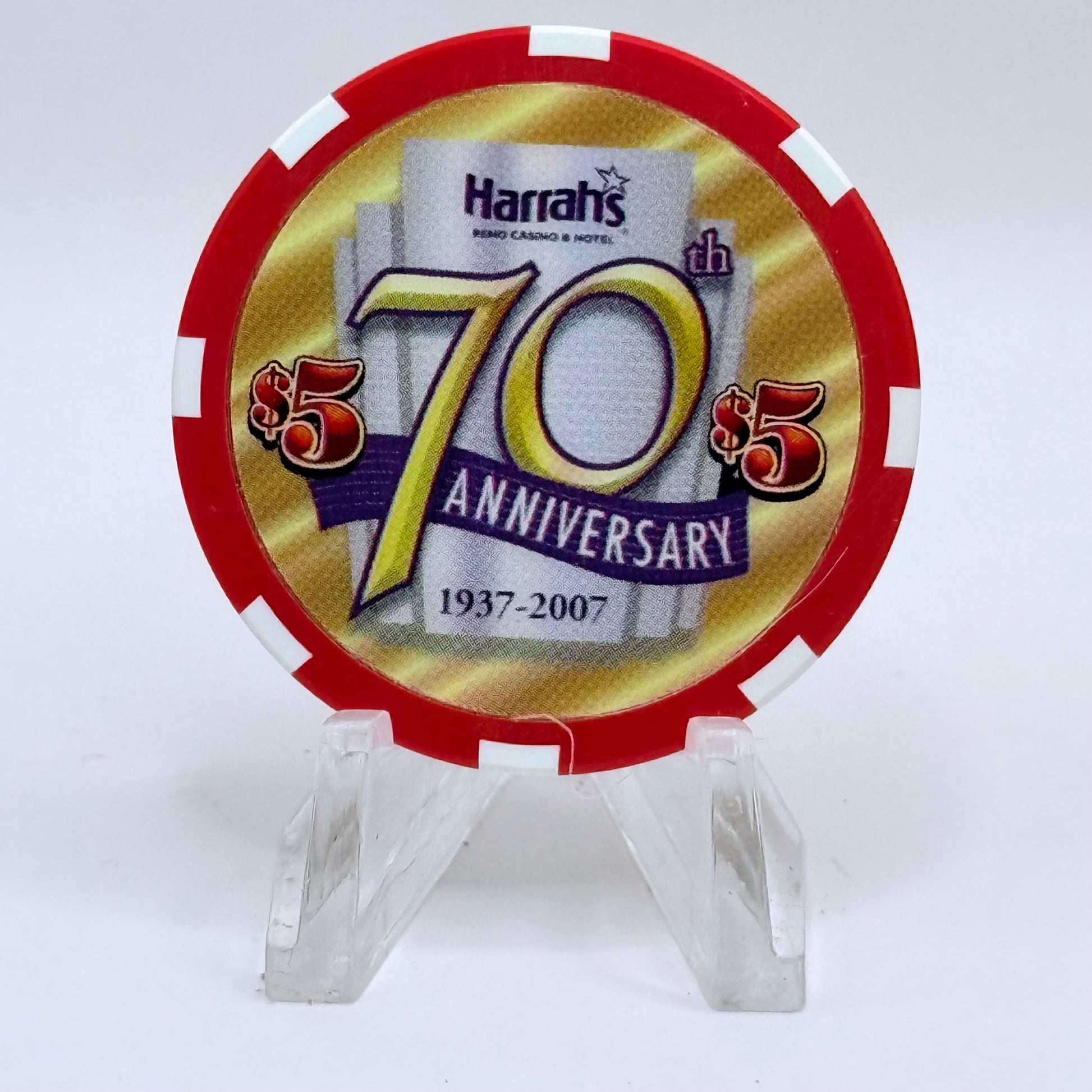 Harrah's Reno Nevada 2007 '70th Anniversary' LE $5 Casino Chip E5912