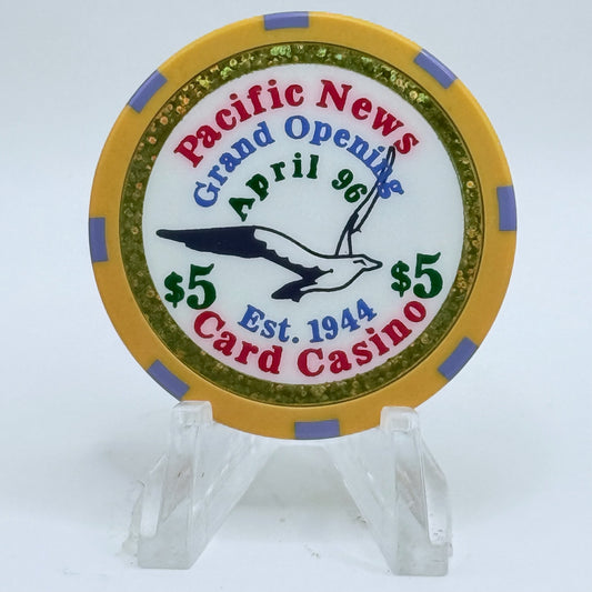 Pacific News Card Casino San Mateo California 1944 'Grand Opening' LE $5 Casino Chip