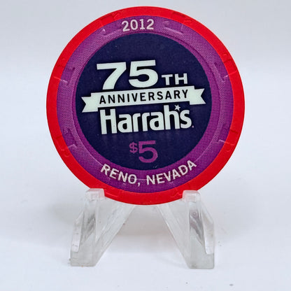 Harrah's Reno Nevada 2012 '75th Anniversary' LE $5 Casino Chip