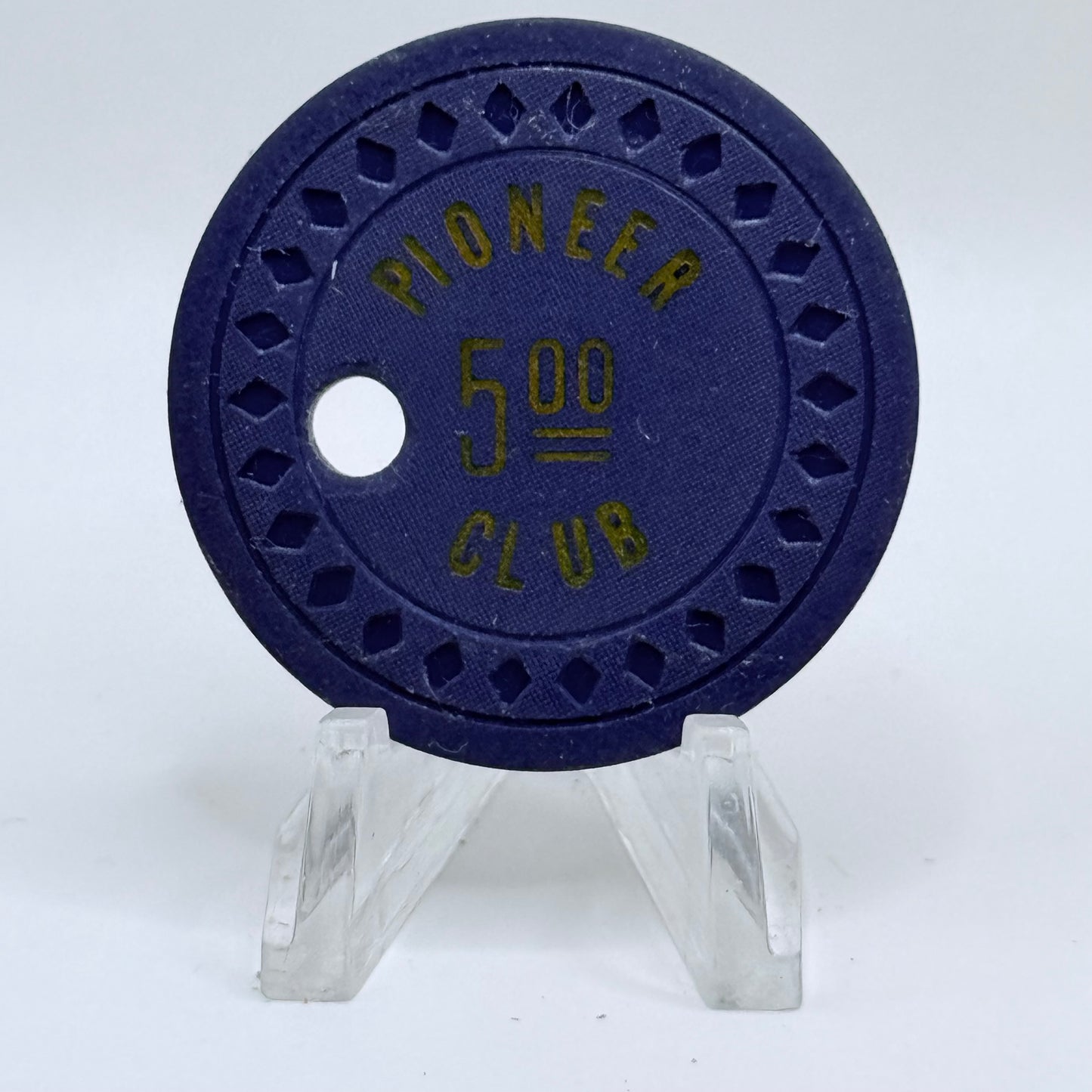 Pioneer Club Las Vegas Nevada 1940s 'Drilled' $5 Casino Chip N0769.C