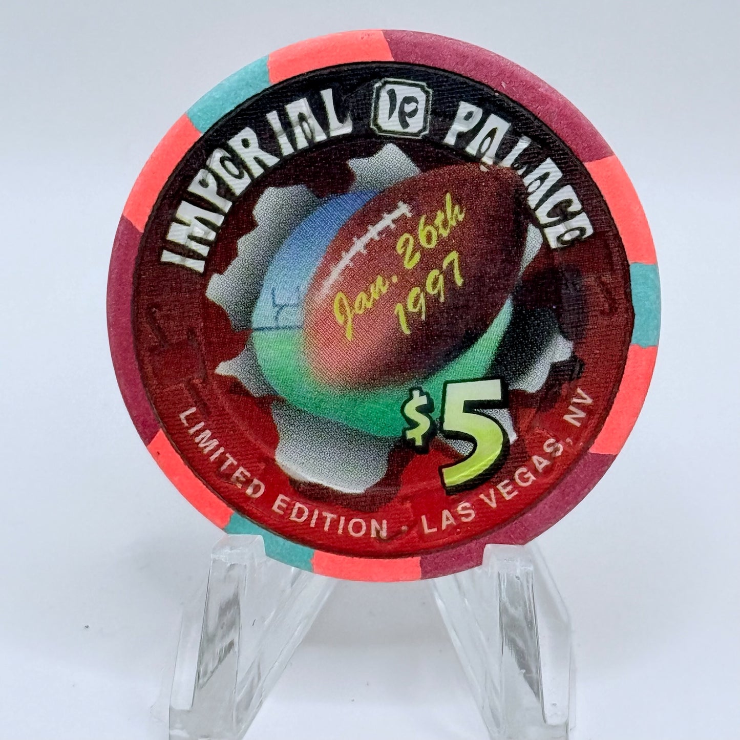 Imperial Palace Las Vegas Nevada 1997 'Super Bowl' LE $5 Casino Chip N8637