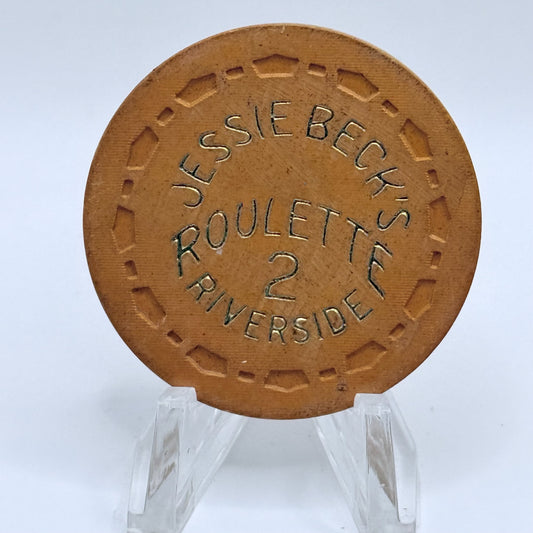 Jessie Beck's Riverside Hotel Reno Nevada 1972 Series 2 Mustard Roulette Casino Chip N6854