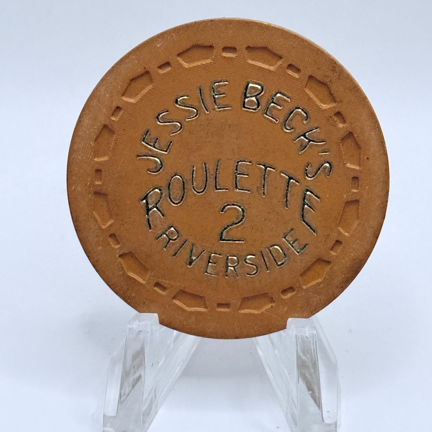 Jessie Beck's Riverside Hotel Reno Nevada 1972 Series 2 Mustard Roulette Casino Chip N6854