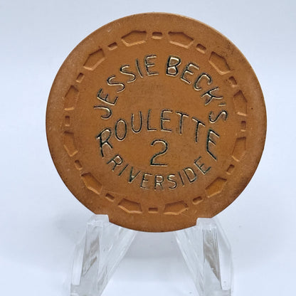 Jessie Beck's Riverside Hotel Reno Nevada 1972 Series 2 Mustard Roulette Casino Chip N6854