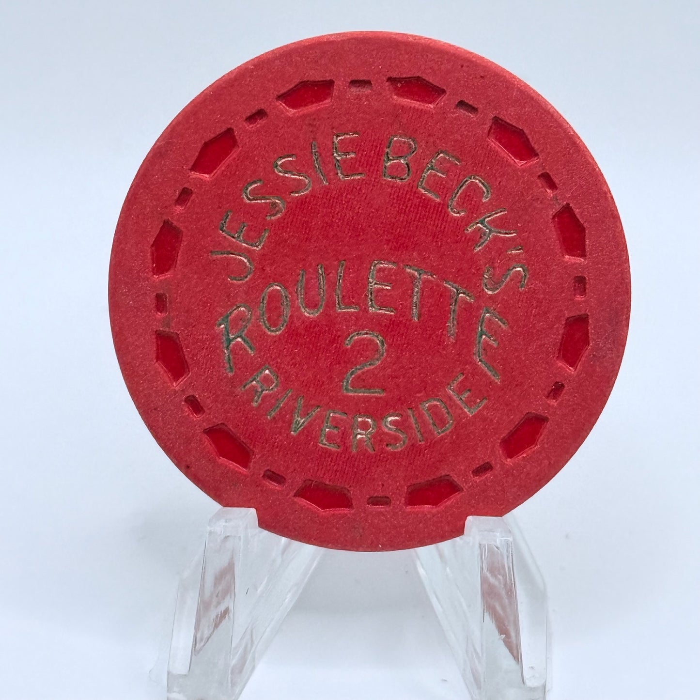 Jessie Beck's Riverside Hotel Reno Nevada 1972 Series 2 Red Roulette Casino Chip N6854