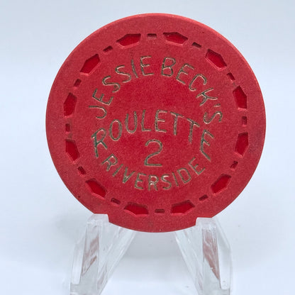 Jessie Beck's Riverside Hotel Reno Nevada 1972 Series 2 Red Roulette Casino Chip N6854