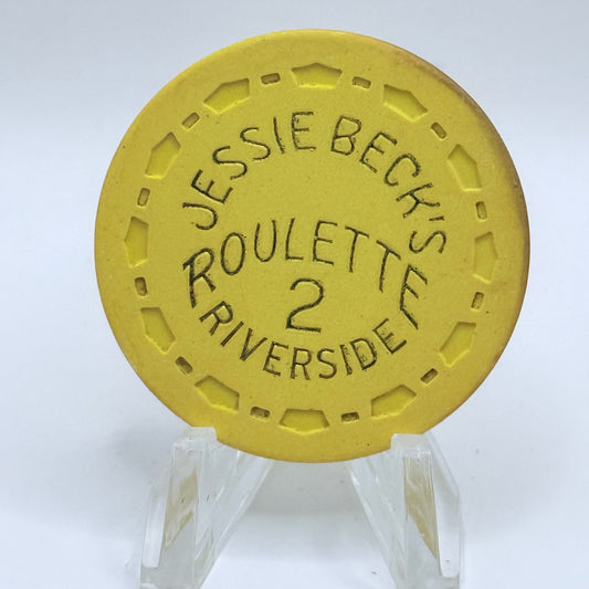 Jessie Beck's Riverside Hotel Reno Nevada 1972 Series 2 Yellow Roulette Casino Chip N6854