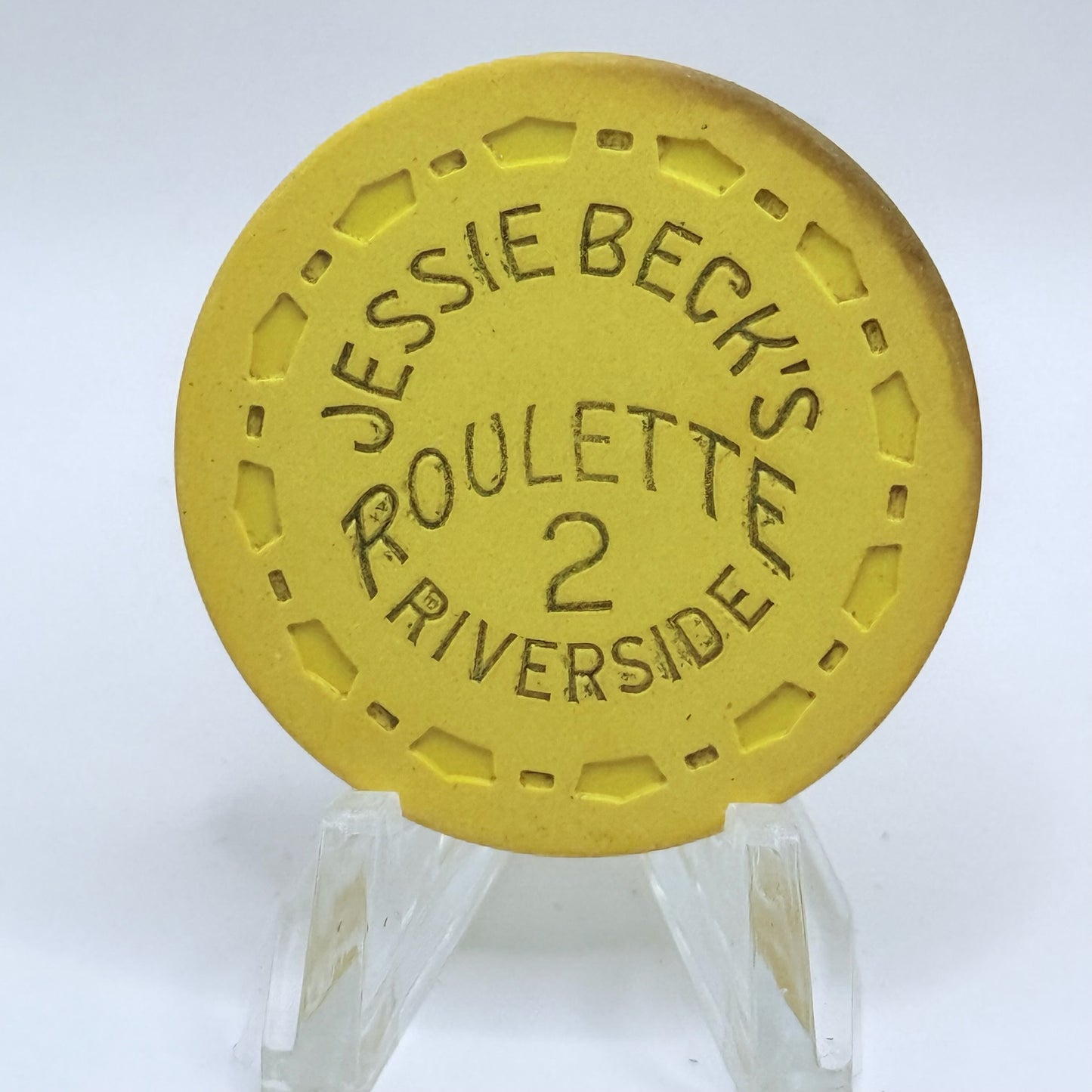 Jessie Beck's Riverside Hotel Reno Nevada 1972 Series 2 Yellow Roulette Casino Chip N6854
