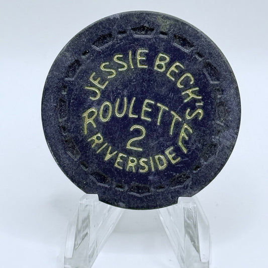 Jessie Beck's Riverside Hotel Reno Nevada 1972 Series 2 Purple Roulette Casino Chip N6854