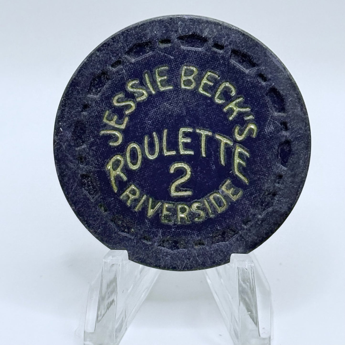 Jessie Beck's Riverside Hotel Reno Nevada 1972 Series 2 Purple Roulette Casino Chip N6854
