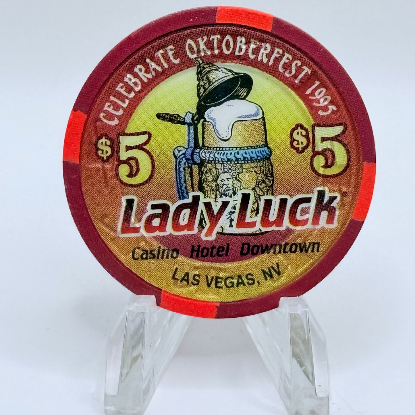 Lady Luck Las Vegas Nevada 1995 'Oktoberfest' LE $5 Casino Chip N2345