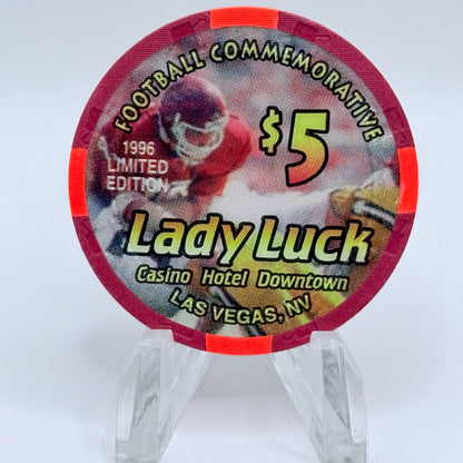 Lady Luck Las Vegas Nevada 1996 'Football Commemorative' LE $5 Casino Chip N2343