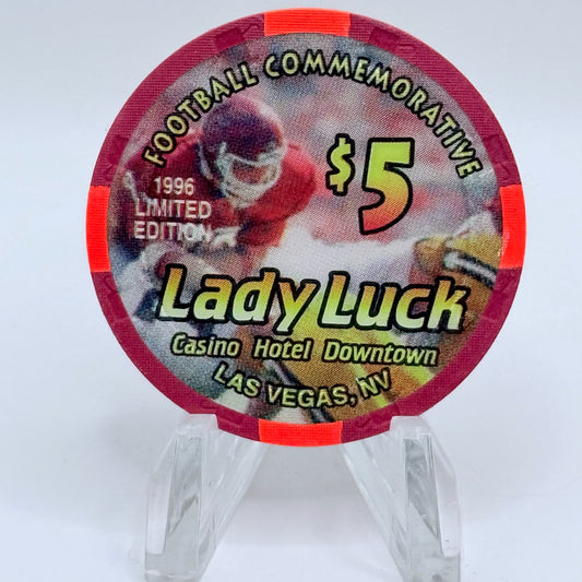Lady Luck Las Vegas Nevada 1996 'Football Commemorative' LE $5 Casino Chip N2343